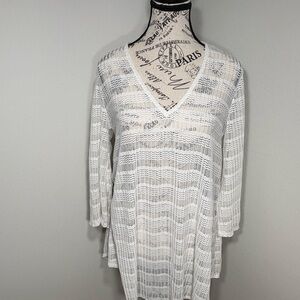 Jordan Taylor Ivory Crochet V-Neck Beach Tunic Coverup